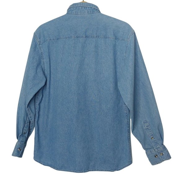 Vintage Wright Brothers National Memorial Men S Button Down Shirt Blue Chambray - Picture 2 of 7